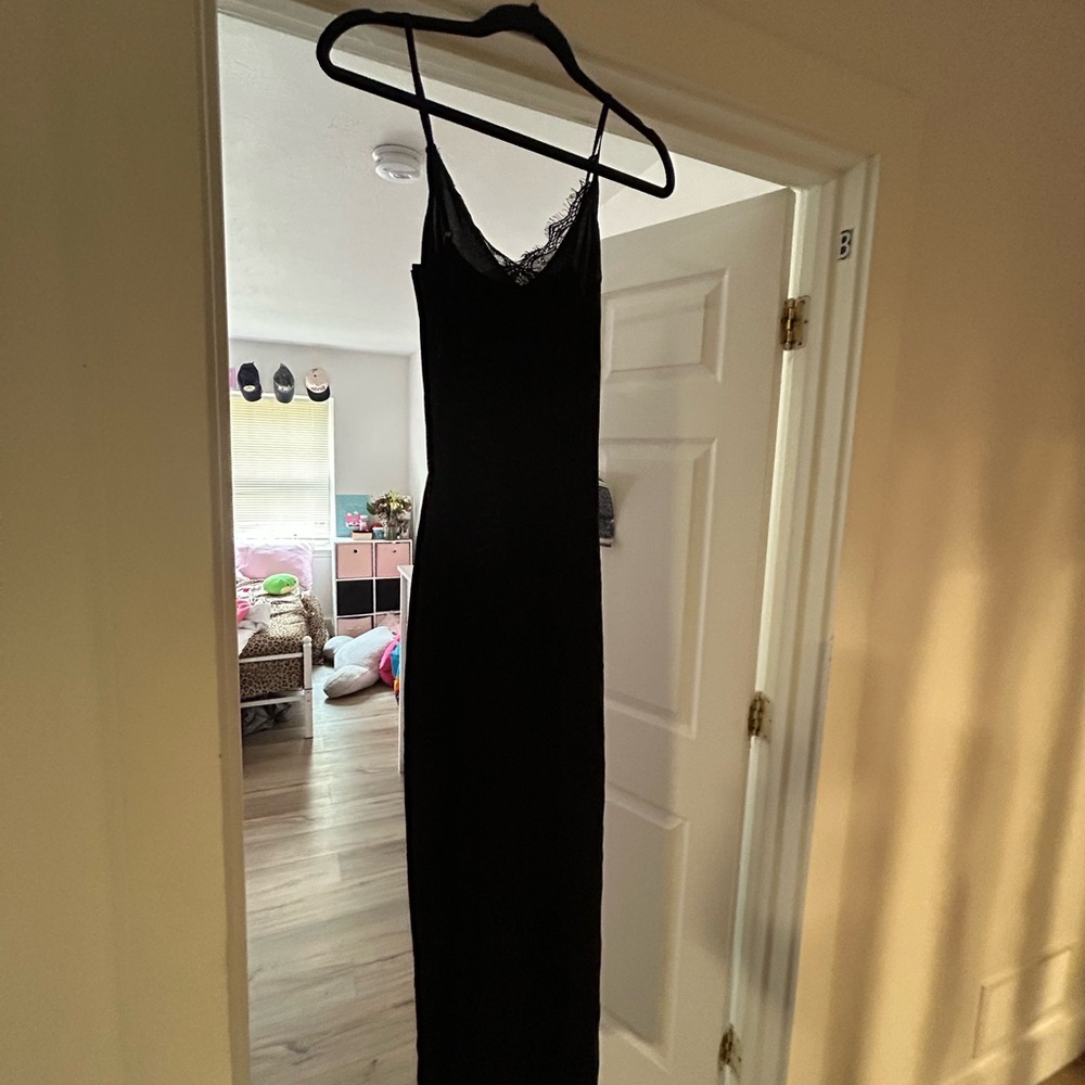 floor length lace trim dress